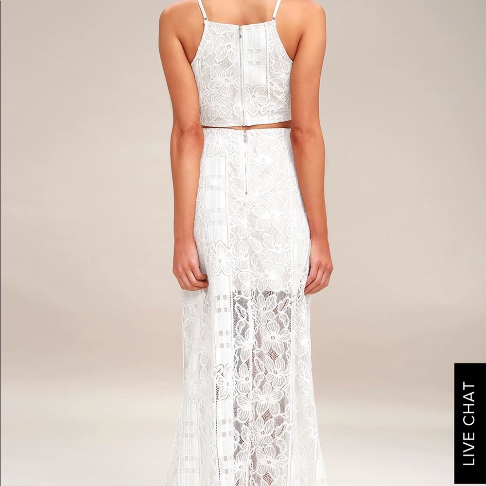 VIVID DETAILS WHITE LACE TWO-PIECE MAXI DRESS